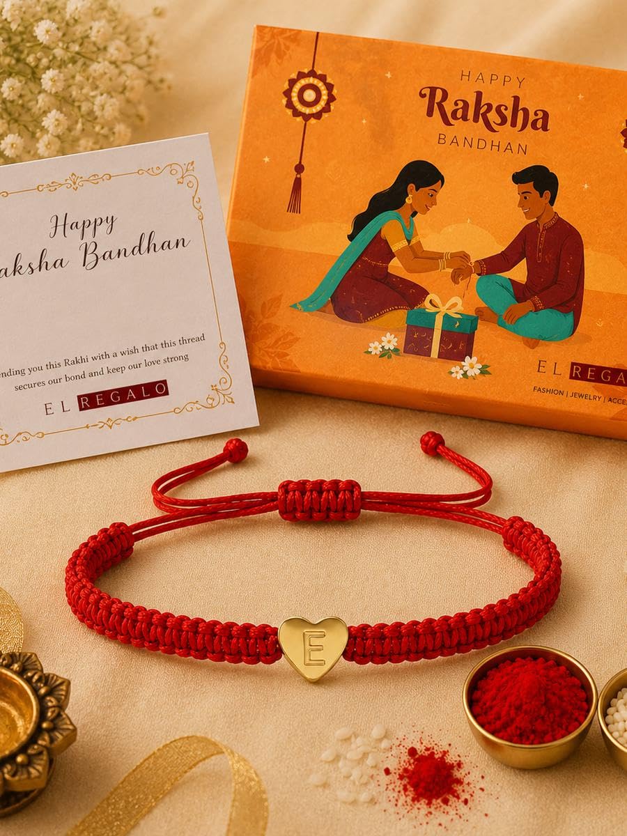 El Regalo Red Ethnic Rakhi Dori Unisex Rakhi-Adults - E letter