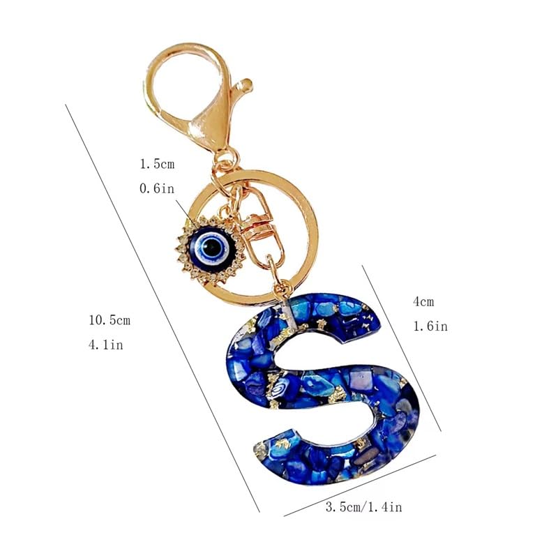 El Regalo Royal Blue Evil Eye Keychain Name Initial Letters- Alphabet Letter Keyring with Evil Eye Charm - Unisex Stylish Bag Charm, Keyring, Gift for Friends & Family (S Letter)