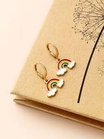 El Regalo 1 Pair Enamel Flowers, Rainbow Cloud, Heart Hypoallergenic Dangle Hoop Earrings for Girls/Teens/Women (Rainbow Cloud Earrings)