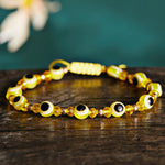 El Regalo 1 PC Evil Eye with Crystals Beads Adjustable Unisex Bracelet for Girls/Boys/Men/Women (Yellow)