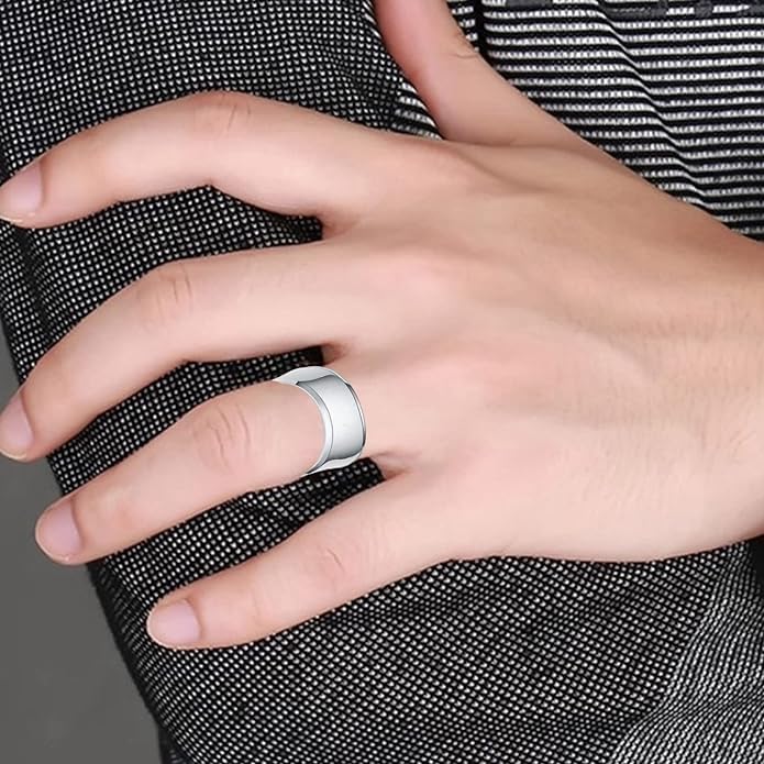 El Regalo Solid Stainless Steel 6mm Plain Classic Band Ring Comfort-Fit for Men Women- Anti Tarnish/Waterproof Plain Dome Stacking Simple Rings Bands Thumb Finger Ring (Silver Flat, 20)