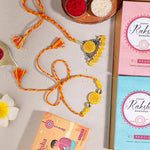 El Regalo Designer Bhaiya- Bhabhi Rakhi Luma/Lumba Set- Kundan, Pearls Rakhi with Roli Chawal in Gift Box- Luma Convertible into Necklace (Option-6)