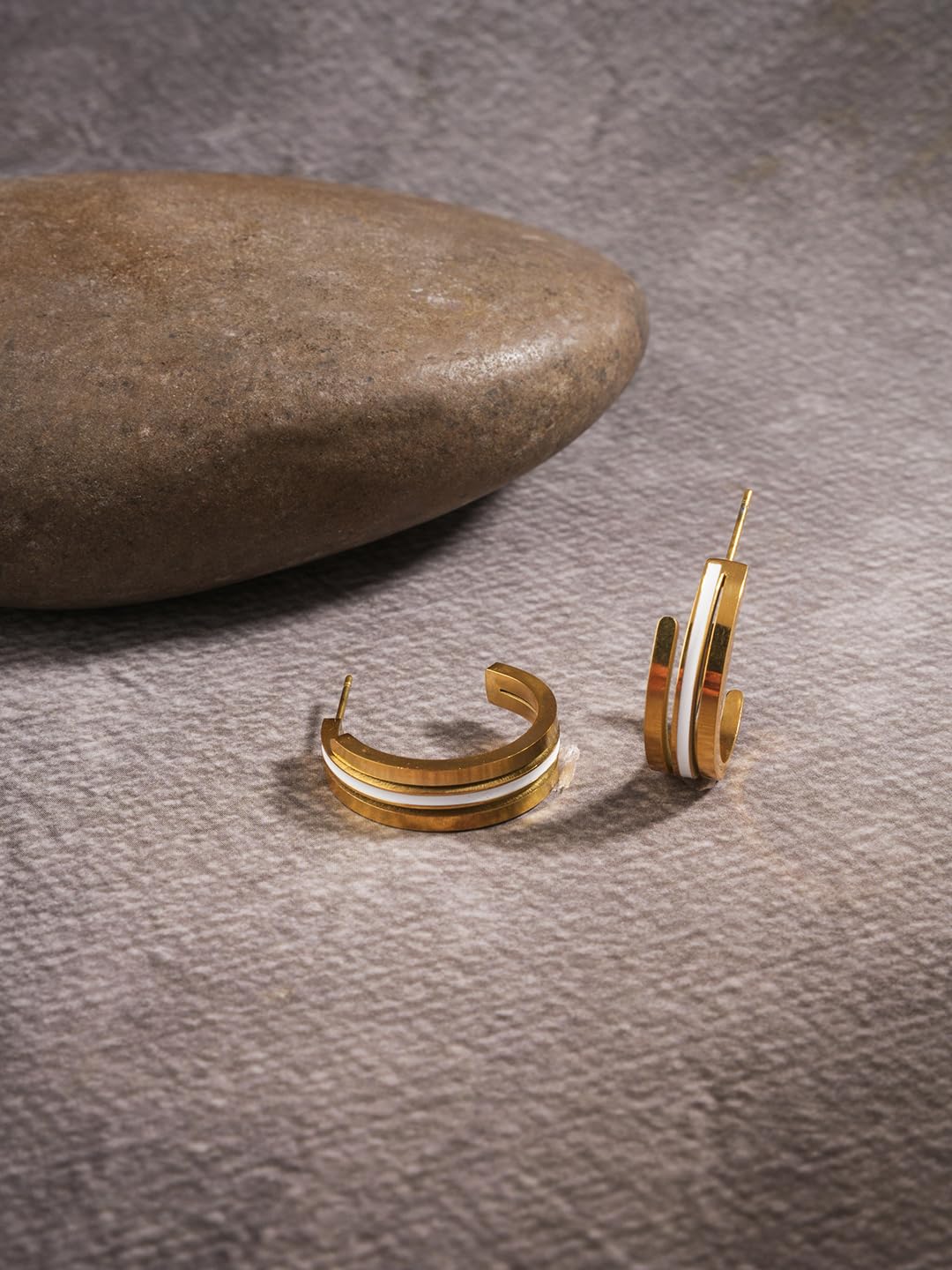 El Regalo Luxury & Creative Stainless Steel Layered C Half Hoop Earrings- Bold & Beautiful, Modern Hoops for Women/Girls (Layered Enamel Hoops)