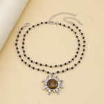 El Regalo Gothic Black Bead Sun Pendant Choker Necklace for Women & Girls - Vintage Goth Boho Jewelry | Statement Sun Charm Beaded Necklace for Party, Festival, Casual (Brown Tiger Eye)