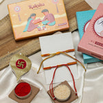 El Regalo 2 Hamsa Hand Evil Eye OM Rakhi Combo - Rakshabandhan Moli Charms Rakhi with Message Card & Roli Chawal Shagun in Rakhi Box for Bhaiya/Babhi/Bhatija/Bhatiji (Option-1)