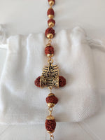 El Regalo OM Rudraksha Mahakal Metallic Golden Brass Bracelet Rakhi for Brother Rudraksha Rakhi with shagun, Rakhi Message Card in Rakhi Gift Box Rakhi for Bhai