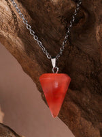 El Regalo 1PC Natural Stones Pointed Pendulum Unisex Pendant Necklace- Natural Healing Stones Peandant Chain Necklaces- Reiki healing/Feng shui (Peachy Cherry Quartz)