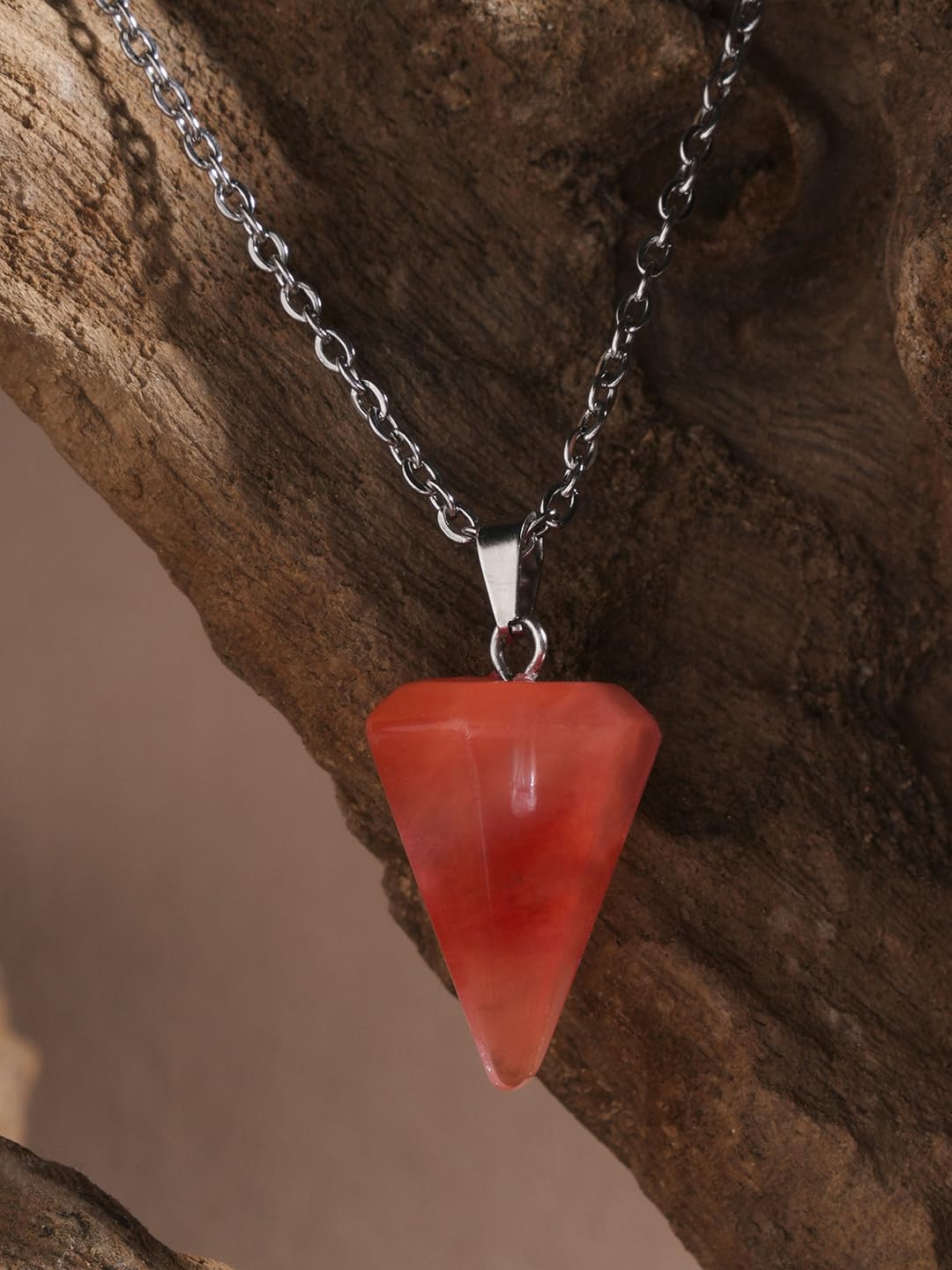 El Regalo 1PC Natural Stones Pointed Pendulum Unisex Pendant Necklace- Natural Healing Stones Peandant Chain Necklaces- Reiki healing/Feng shui (Peachy Cherry Quartz)