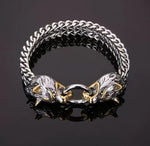 El Regalo Vintage Viking Stainless Steel Wolf Heads Bracelet Men's Punk Mesh Chain Rock Biker Jewelry