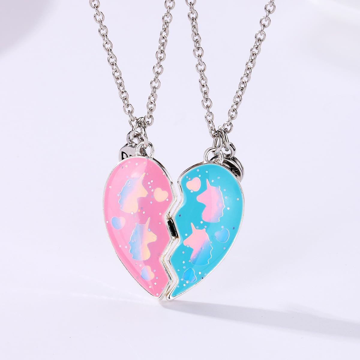 El Regalo 2 Pcs Bff Best Friend Forever Split Magnetic Hearts Matching Pendant Necklaces Set- Friendship Day Gift For Girls, Besties (Option-3)
