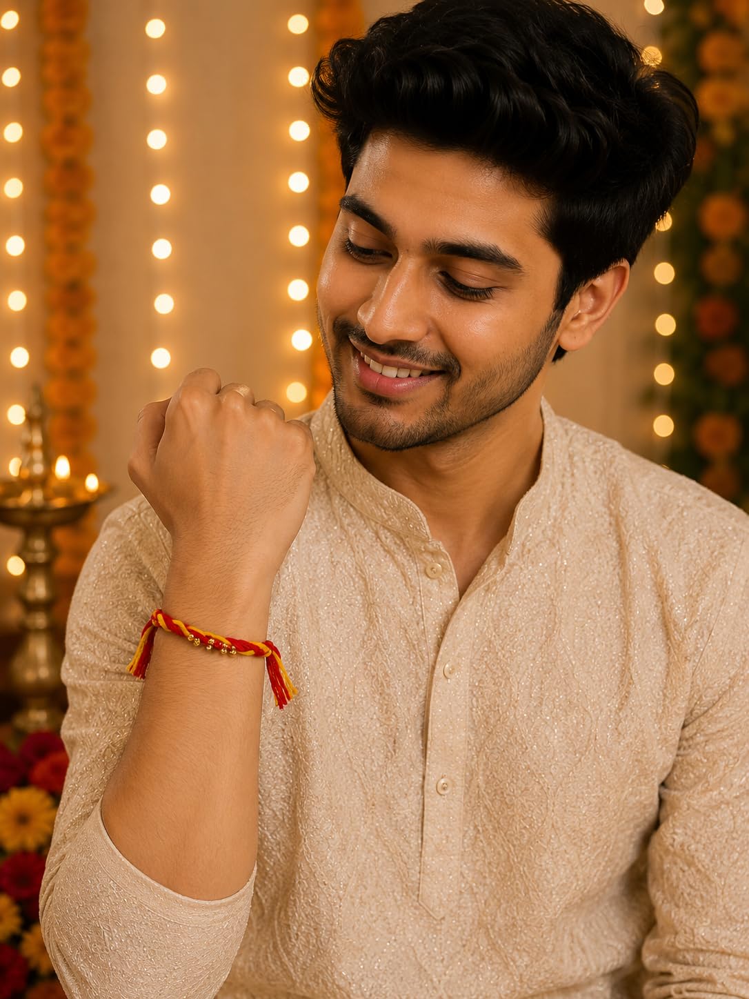 El Regalo Traditional Moli Rakhi for Brother | Long Braided Kalava Raksha Sutra Thread | Red Yellow Sacred Mauli Dhaga | Handmade Minimalist Rakhi for Men & Boys | Raksha Bandhan