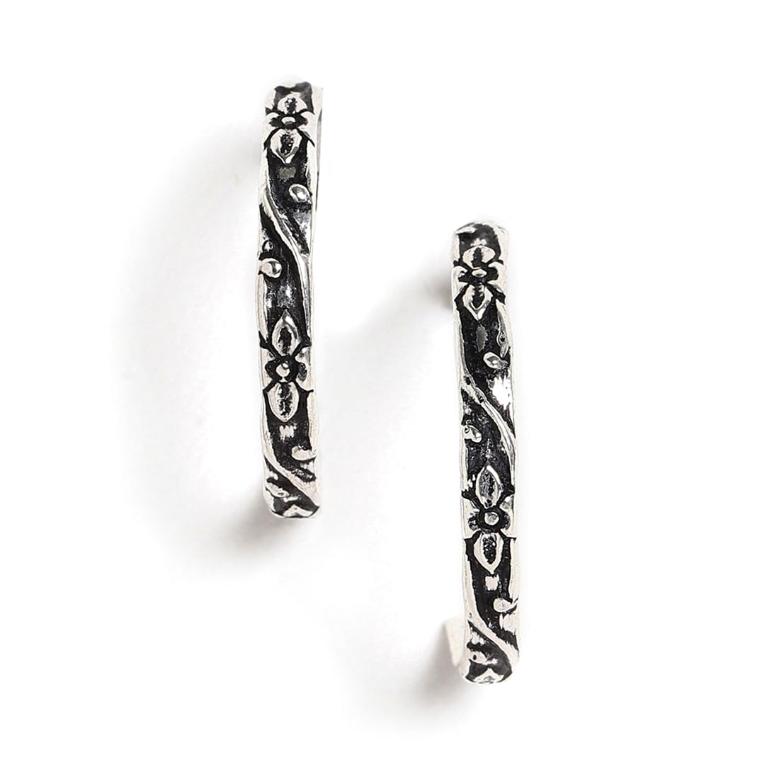 El Regalo 2 Pairs Tribal Oxidized Half Hoop Earrings, Huggie Earrings- Hammered Bohemian Oxidized German Silver Baali Earrings (Option-1)