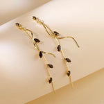 El Regalo Long Copper Zirconia Rhinestone Leaf Drop Dangle Earrings for Women | Korean Style Vine Fringe Earrings | Classy Party, Wedding & Casual Earrings Jewelry (Black)