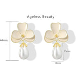 El Regalo Cute Orchid Flower Teardrop Pearl Earrings- 14K Gold Plated Pearl Earrings for Women | Floral Enamel drop Ball Earrings (White)
