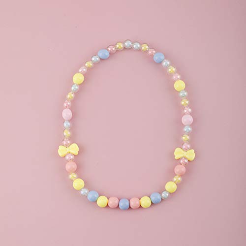 El Regalo Girls' Necklace & Bracelet Jewelry Set For Kids & Baby Girls | Safe & Soft for Skin (Bow Beads)