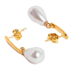 El Regalo 2 Pairs Pearls Earrings - Drop and Heart Pearls Dangle Golden Brass Earrings for Girls & Women