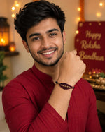 El Regalo Rakhi for Brother- Handwoven Vintage Macrame Bracelet Rakhi with shagun, Rakhi Card in Rakhi Gift Box