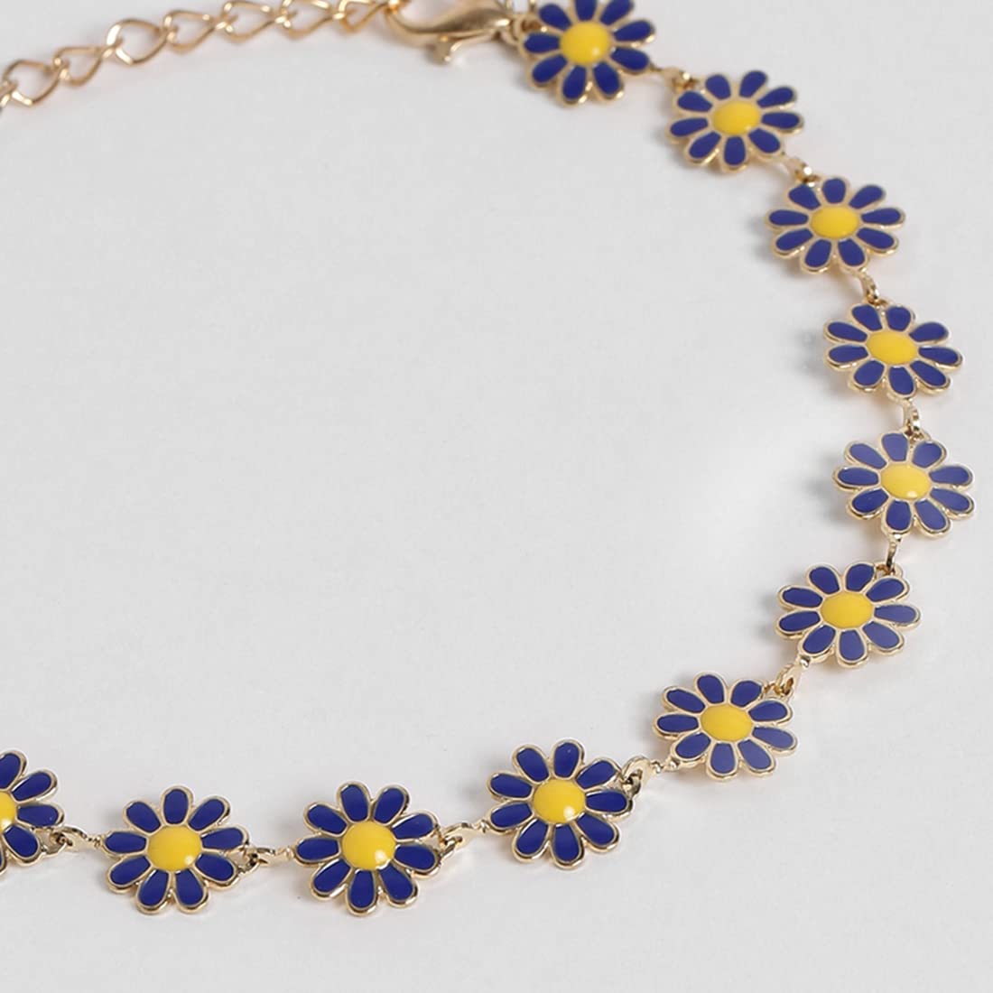 El Regalo 1 Leg Dainty Daisy Charm Chain Anklet- 1 PC Flower Beads Chain Ankle Bracelets For Girls & Women (Blue Daisy Anklet)