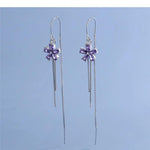 El Regalo 925 Silver Plated Flower Threader Earrings- Needle Threader Long Tassel Earrings for Girls & Women (Purple Flower)