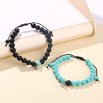 El Regalo 2PCs Magnetic Natural Stones Unisex Bracelets for Couples, Best Friend, Boyfriend & Girlfriend, Long Distance Connecting Bracelets Set- Valentines Day Gift (Turquoise & Black)