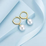 El Regalo Minimalist CZ Pearl Drop Earrings for Women | Korean Style Dangle Hoop Earrings | Gold & Silver Plated Cubic Zirconia Pearl Earrings | Elegant Daily Fashion Jewellery for Girls (Gold- Round)