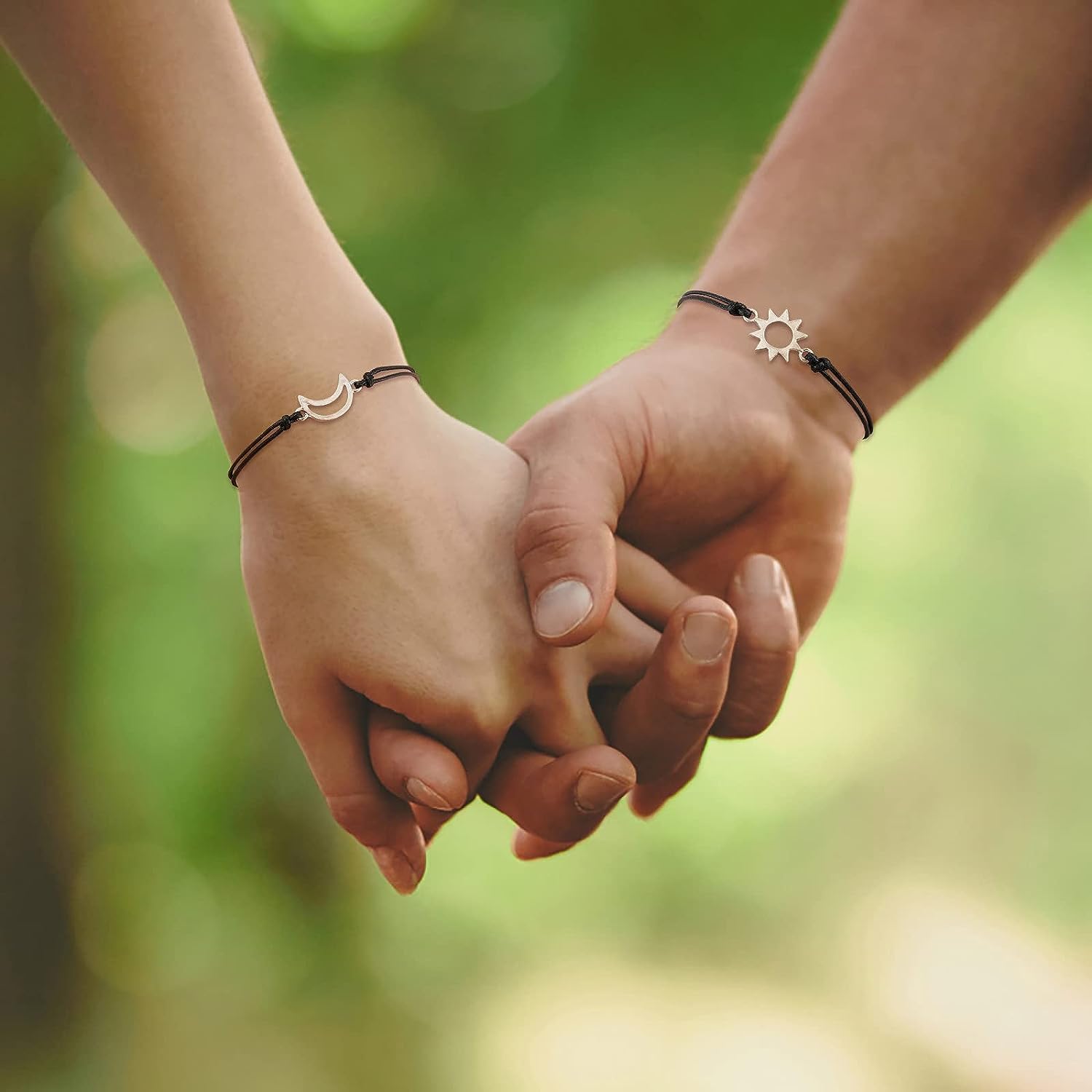 El Regalo 2Pcs Bff Best Friends Sun Moon Pinky Promise Friendship Girls Bracelet/Couple Bracelets, Bff Long Distance Matching Bracelets For Besties (Golden & Silver)