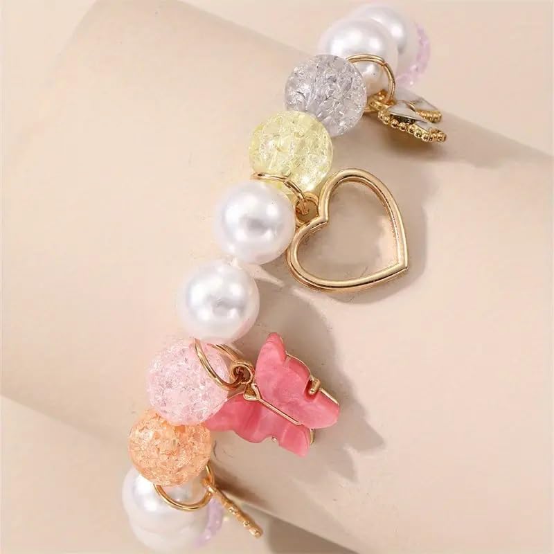 El Regalo 1PC Butterfly, Love Heart, Bow, Flower Charms Crystals Beads Bracelet for Girls - Fashion Bracelets for Girls/Women (Multi Color)