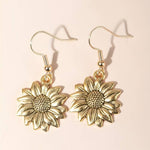 El Regalo Vintage Sunflower Earrings- Bohemian Sunflower Hook Earrings for Girls & Women (Golden)