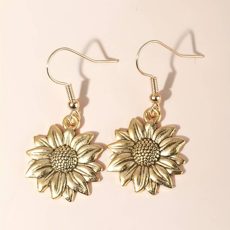 El Regalo Vintage Sunflower Earrings- Bohemian Sunflower Hook Earrings for Girls & Women (Golden)