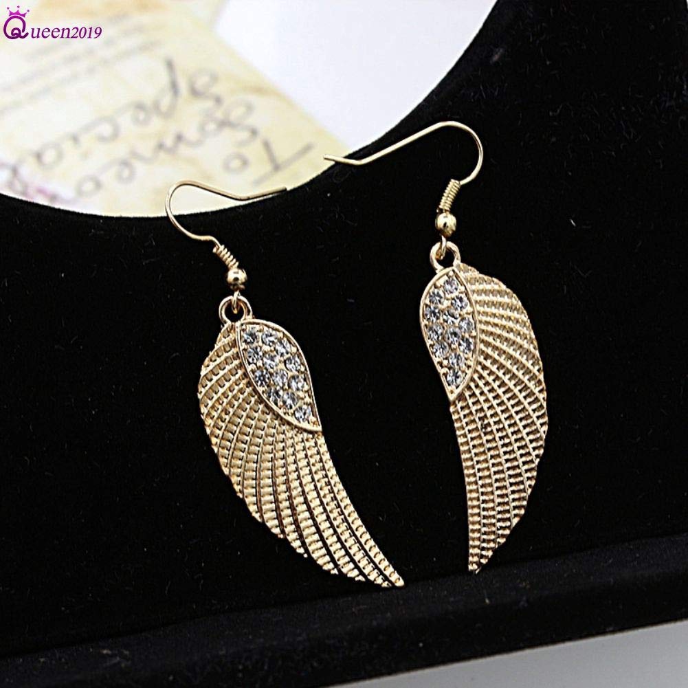 El Regalo Shimmering Feather/Angel Wings Earrings with Stones for Girls & Women (Golden)
