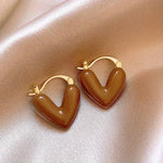El Regalo 1Pair Love Heart Hoop Earrings- Small Oil Dripping Gold Plated Heart Earrings for Girls & Women Hoop (Brown)