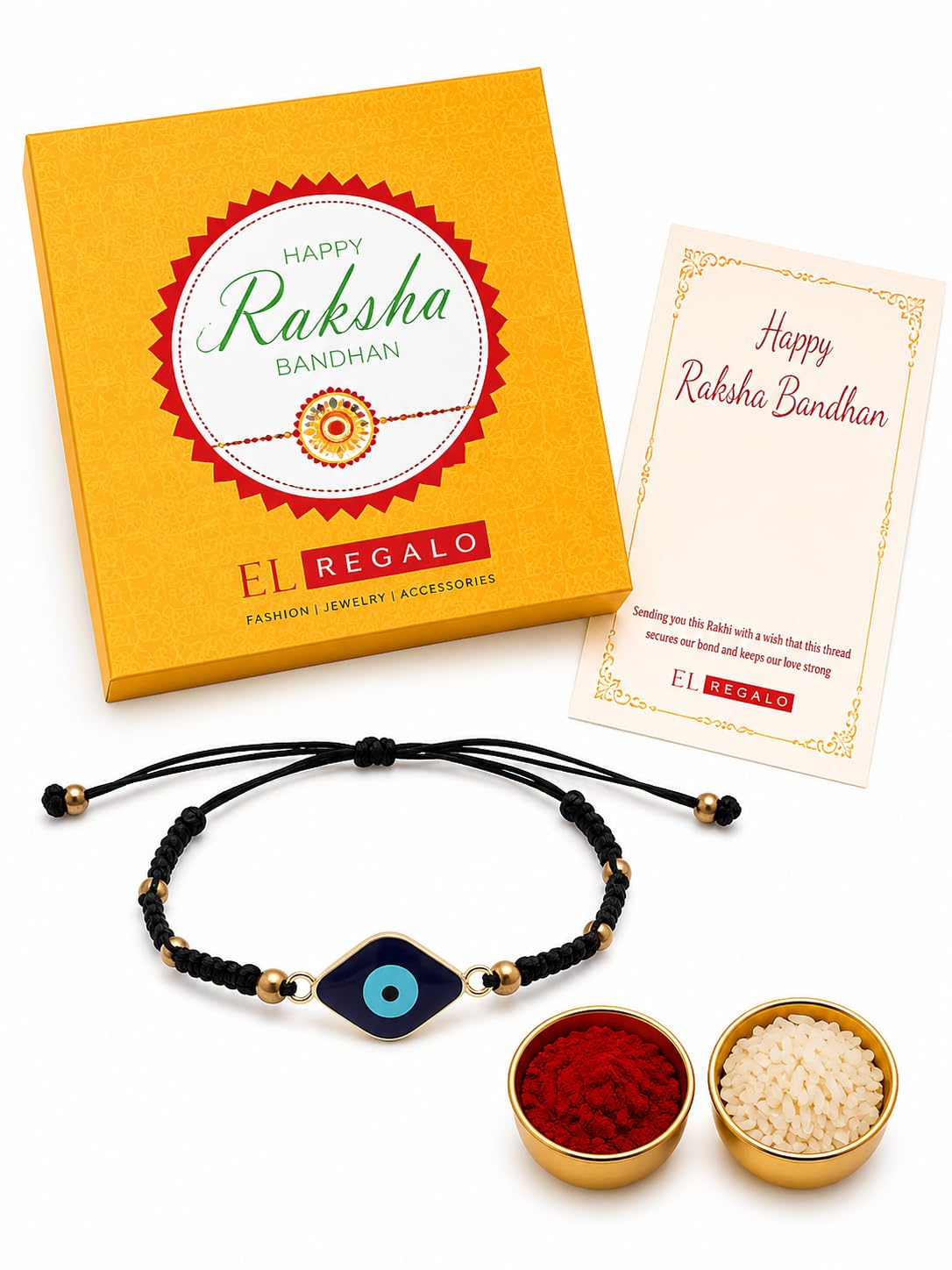 El Regalo Evil Eye Bracelet Rakhi for Brother with Roli Chawal in Gift Box