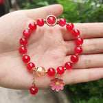 El Regalo 1 PC Dailsy Flower Sparkly Crystal Beads Tassel Bracelet for Girls/Teens/Women- Cute Crackle Beads Daisy Flower Stretch Bracelet (Red)