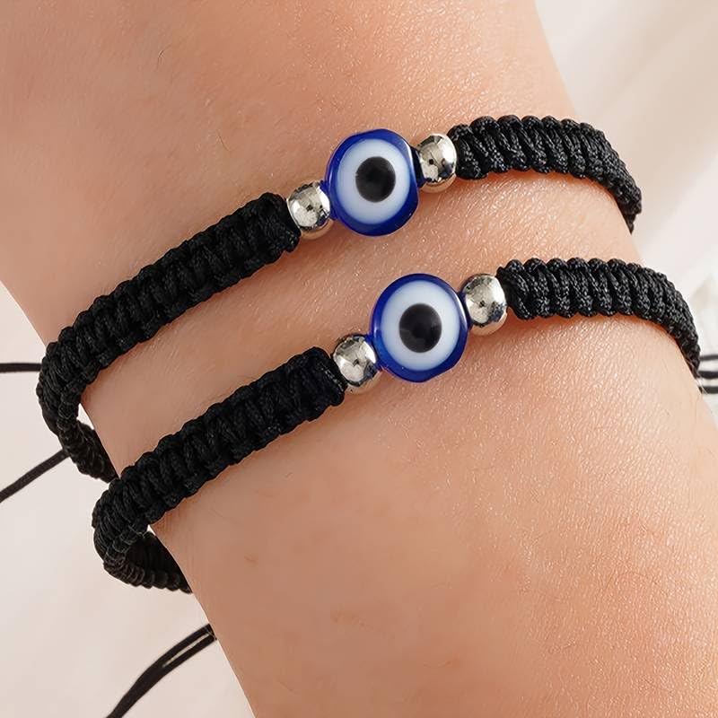 El Regalo 2 PCs Evil Eye Bracelet Set - Handwoven Adjustable Evil Eye Unisex Bracelets Combo for Girls/Boys/Men & Women- Valentines Day Gift (2 Black)