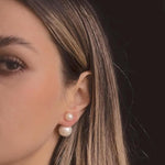 El Regalo 2 Pairs Pearls Earrings- Front & Back Double Sided Small & Big Simulated Pearl (White & Grey) Stud Earrings for Girls & Women