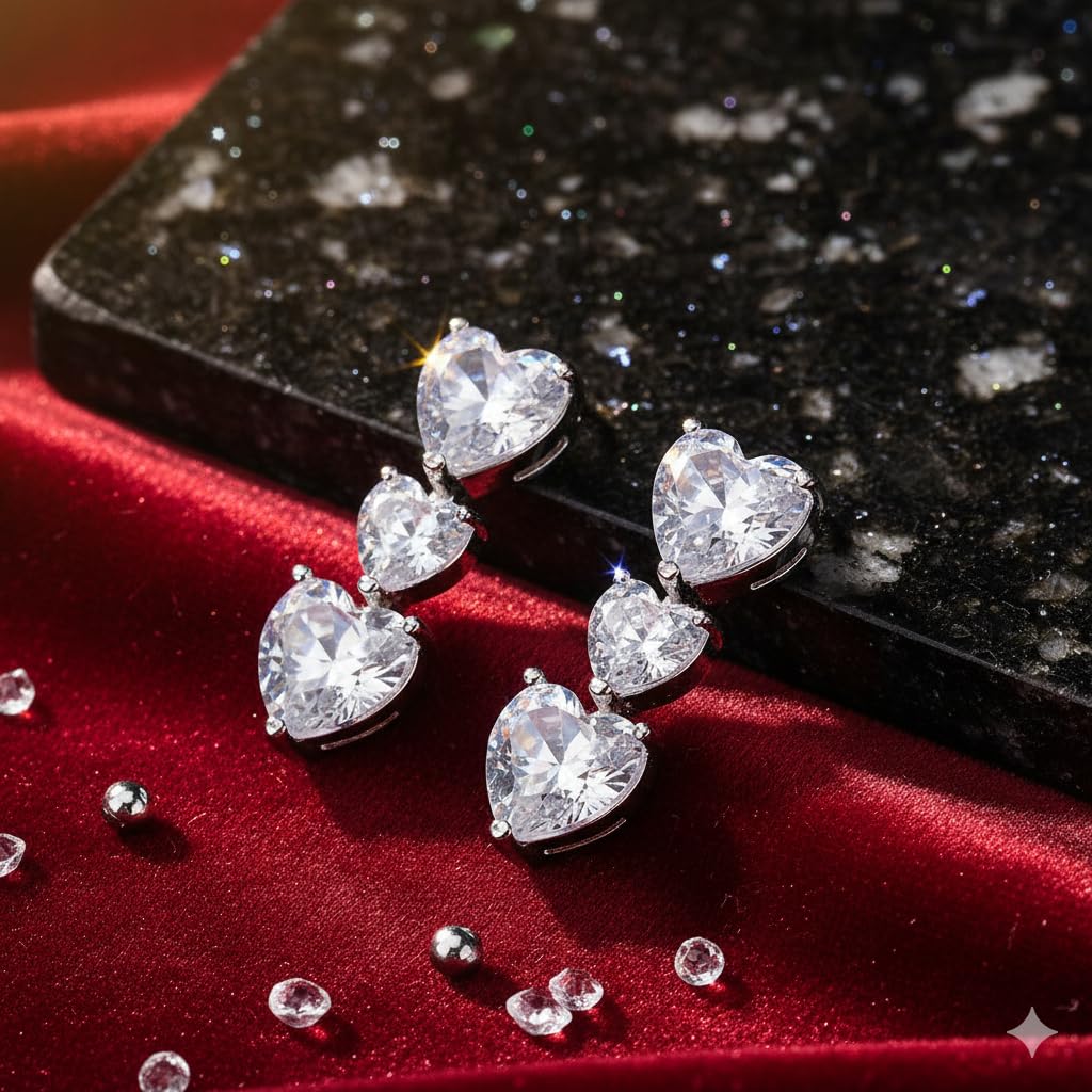 El Regalo Triple Heart CZ Dangle Earrings for Women | Romantic 3-Tier Heart Drop Earrings | Sparkling Cubic Zirconia Crystal Earrings | Valentine's Day, Anniversary & Gift Jewelry