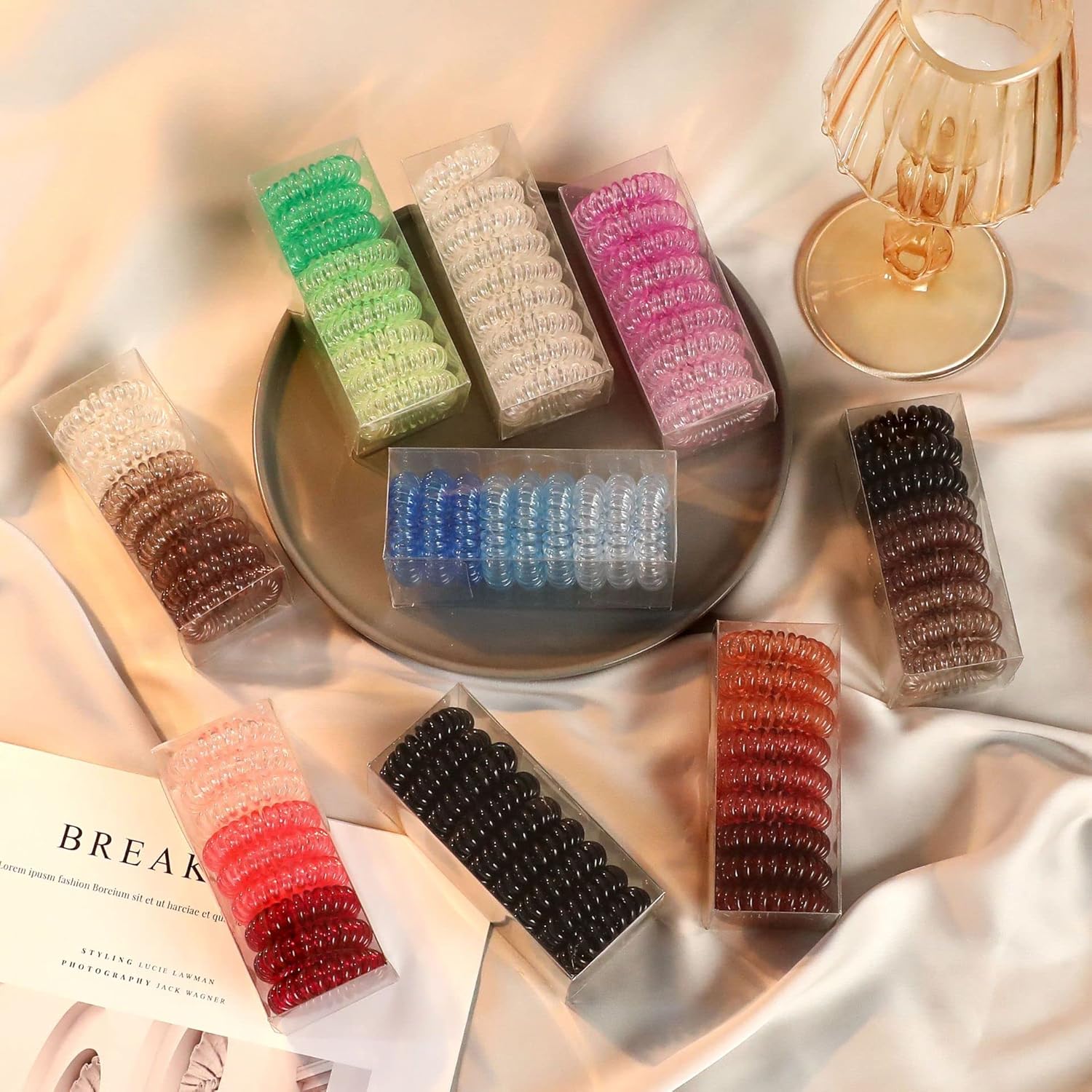 El Regalo 9 Pcs Spiral Hair Ties, No Crease Coil Phone Cord Hair Ties for Thick Hair - Ponytail Holders for Kids/Girls/Women (Brownish)
