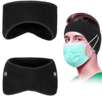 El Regalo 2 Pcs Winter Fleece Ear Warmers Headband With Buttons For Facemask - Winter Ear Muffs For Unisex Boys & Girls In Cold Weather, Running Yoga Skiing Riding Bike Ear Cover (Neon Blue & Black)
