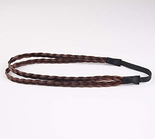 El Regalo Women Double Strands/Layered Twist Glossy Braided Hair Wig Simulated Hair Elastic Forehead Hairband (Brown)