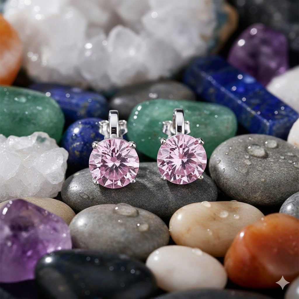 El Regalo Cute & Small Clip-On Earrings for Women & Girls | Non-Piercing Cute CZ Crystal Clip On Studs (Pink)