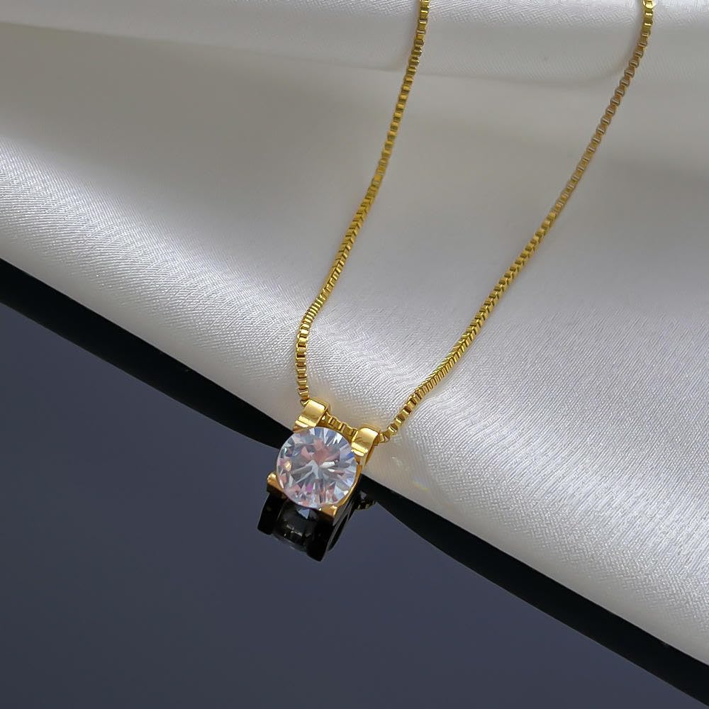 El Regalo Elegant Stainless Steel Solitaire Necklace for Women & Girls | Luxury Round Cut Cubic Zirconia Pendant Necklace