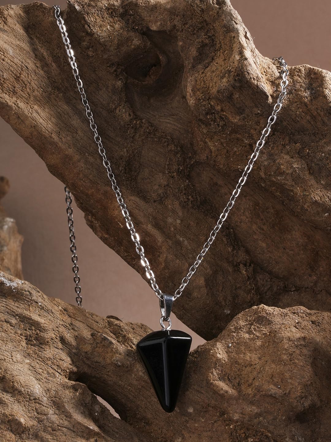 El Regalo 1PC Natural Stones Pointed Pendulum Unisex Pendant Necklace- Natural Healing Stones Peandant Chain Necklaces- Reiki healing/Feng shui (Black Onyx)