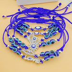 El Regalo 6PCs Cute CZ Evil Eyes Braided Bracelet Set for Women, Men, Girls, boys - Crystal Love Blue Evil Eyes Braclets
