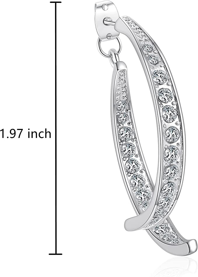 El Regalo Women's & Girl's Cross Curved Earrings, Curved Stick Front Back Linear Drop Hypoallergenic Earrings (Silver AD)
