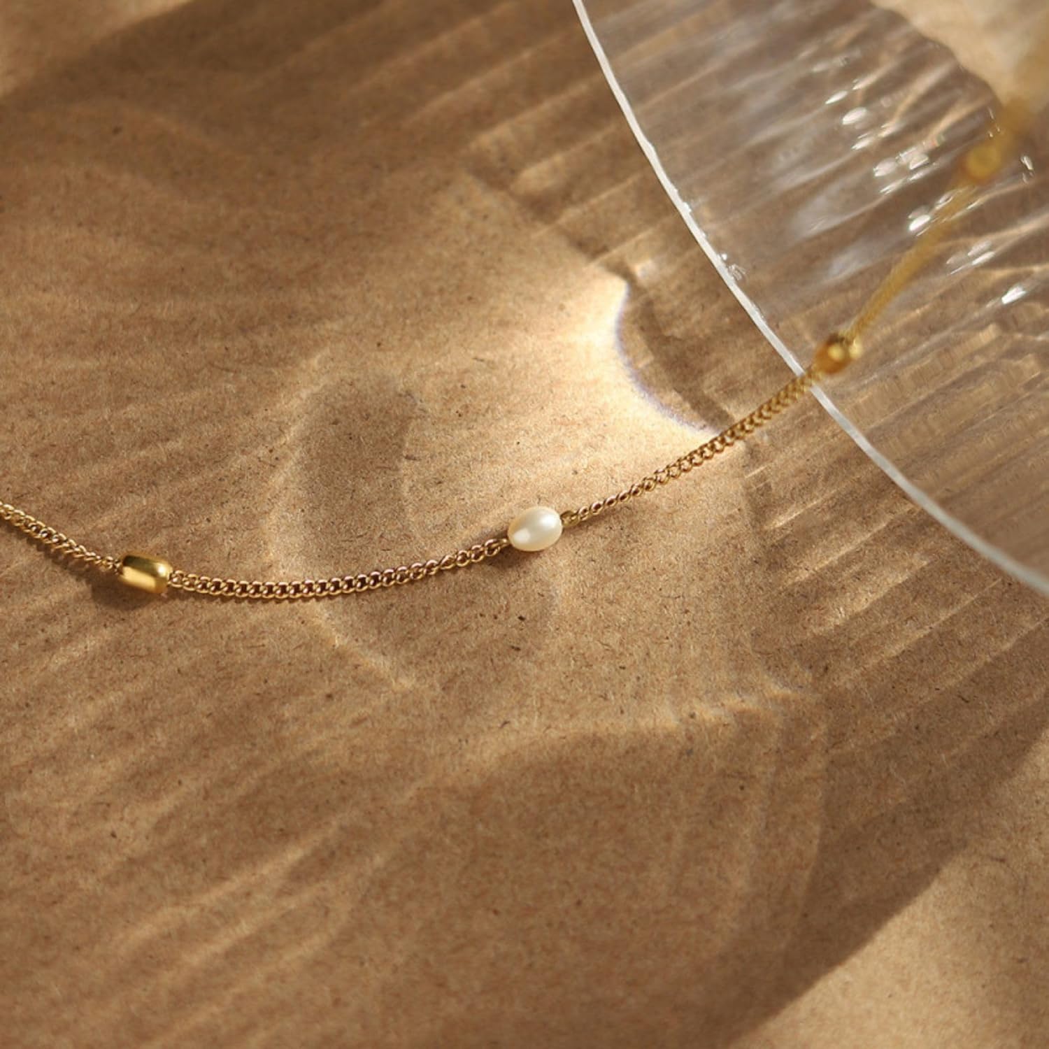 El Regalo Elegant Warterproof 18K Gold Plated Pearl Dainty Ball Bead Chain Necklace - Stainless Steel Anti-Tarnish Jewelry for Women, Girls (Small Pearl SS Chain)