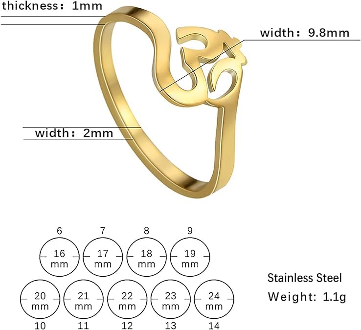 El Regalo Unisex Stainless Steel OM Finger Ring- Indian Spiritual/Meditation Jewelry- Anti Tarnish Aum/OM Finger Ring (7)