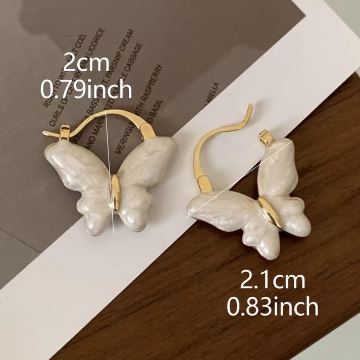 El Regalo Elegant Butterfly Hoop Earrings for Girls & Women- Exquisite White Enamel Butterfly Hoop Earrings