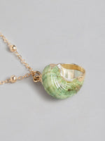 El Regalo Retro Green Cowrie Shell Golden Electroplated Necklace for Girls & Women | Bohemian Style Cowrie Sea Shell Handmade Beach Necklace