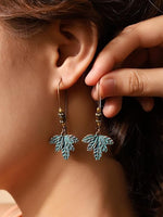El Regalo Bohemian Antique Leaf Hook Earrings - Patina Finish Nature Inspired Dangle Earrings with Wooden & Bead Accents (Style-1)