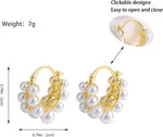 El Regalo Retro Elegant Double Row Imitation Pearl Oval Hoop Earrings for Women - Fashion Pearl Double Layer Ear Buckle Hoops